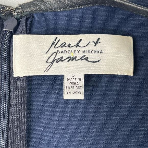 Mark & James by Badgley Mischka Navy Black Leather Trim Shift Mini Dress Small - Picture 11 of 15